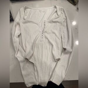 Aerie White Long Sleeve Henley Bodysuit